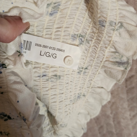 3/$25 🆕 Streetwear Society White with Blue Flowers Deep V Crop Top sz Large - Picture 3 of 6